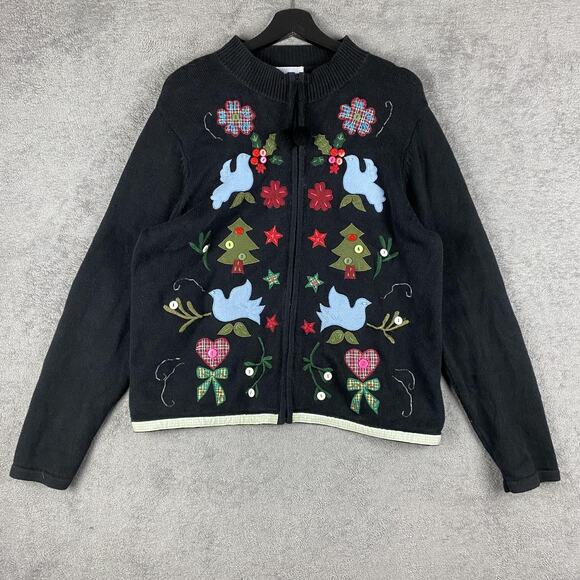 Traditions Great Northwest Sweater Womens Large Zip Cardigan Applique Christmas - Picture 1 of 15